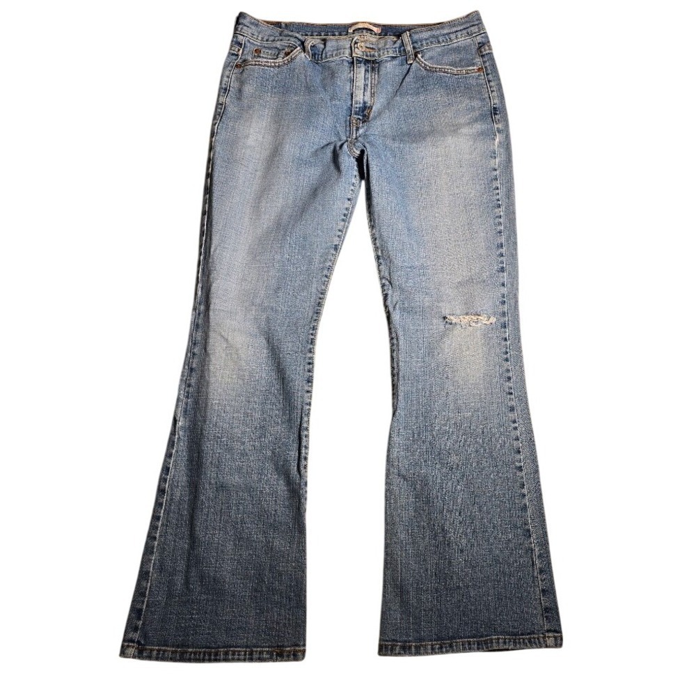Levis 515 Bootcut Jeans Womens 14M Medium Wash Blue Faded Distressed Denim